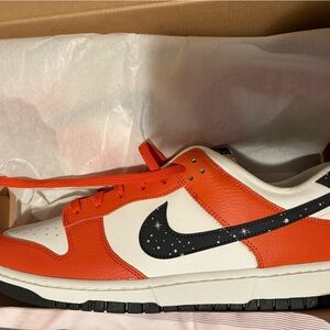 Nike dunk, low campfire orange, black, and white